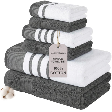 Modern Threads bath towels in white show plush softness and quick drying.