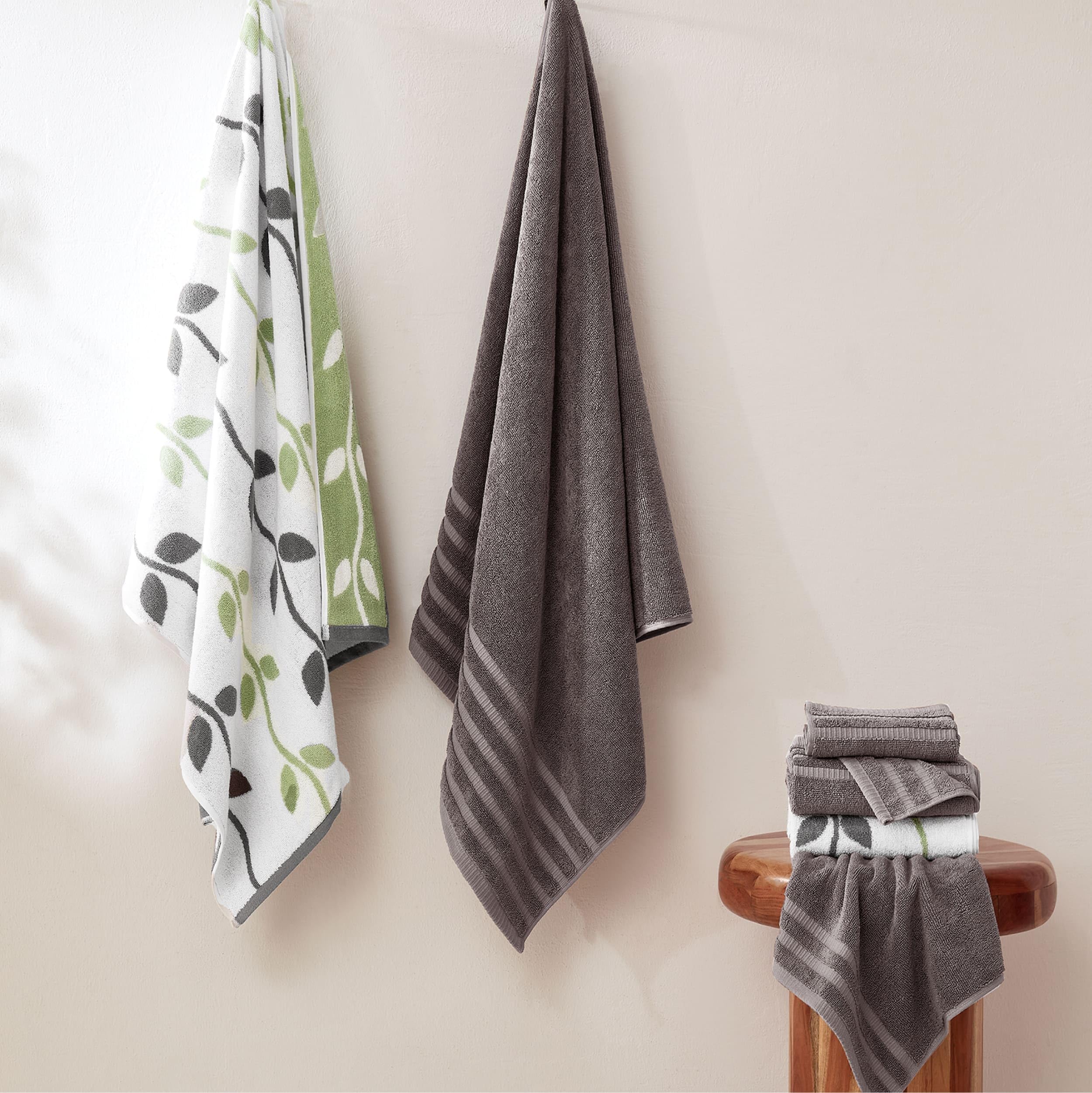 Modern Threads bath towels shown 27 x 54 with plush, absorbent surface.