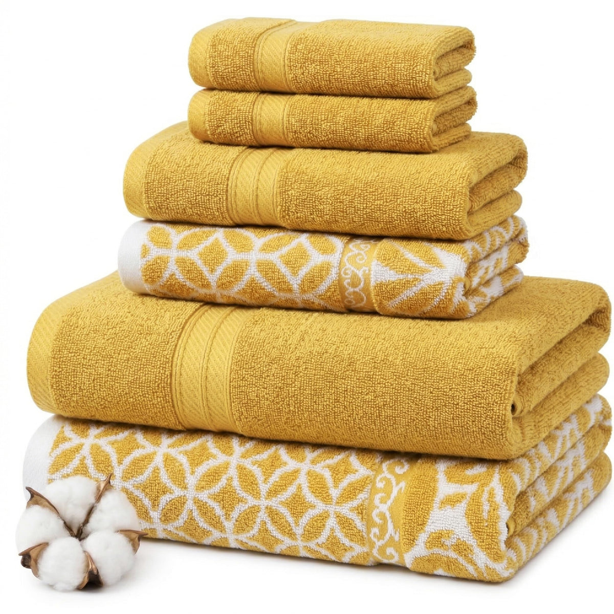 Modern Threads Botanical Vine Gold towel set folded for a luxurious bathroom display
