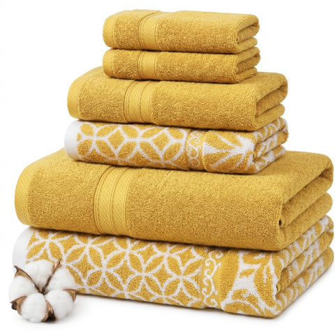 Modern Threads Botanical Vine Gold towel set folded for a luxurious bathroom display
