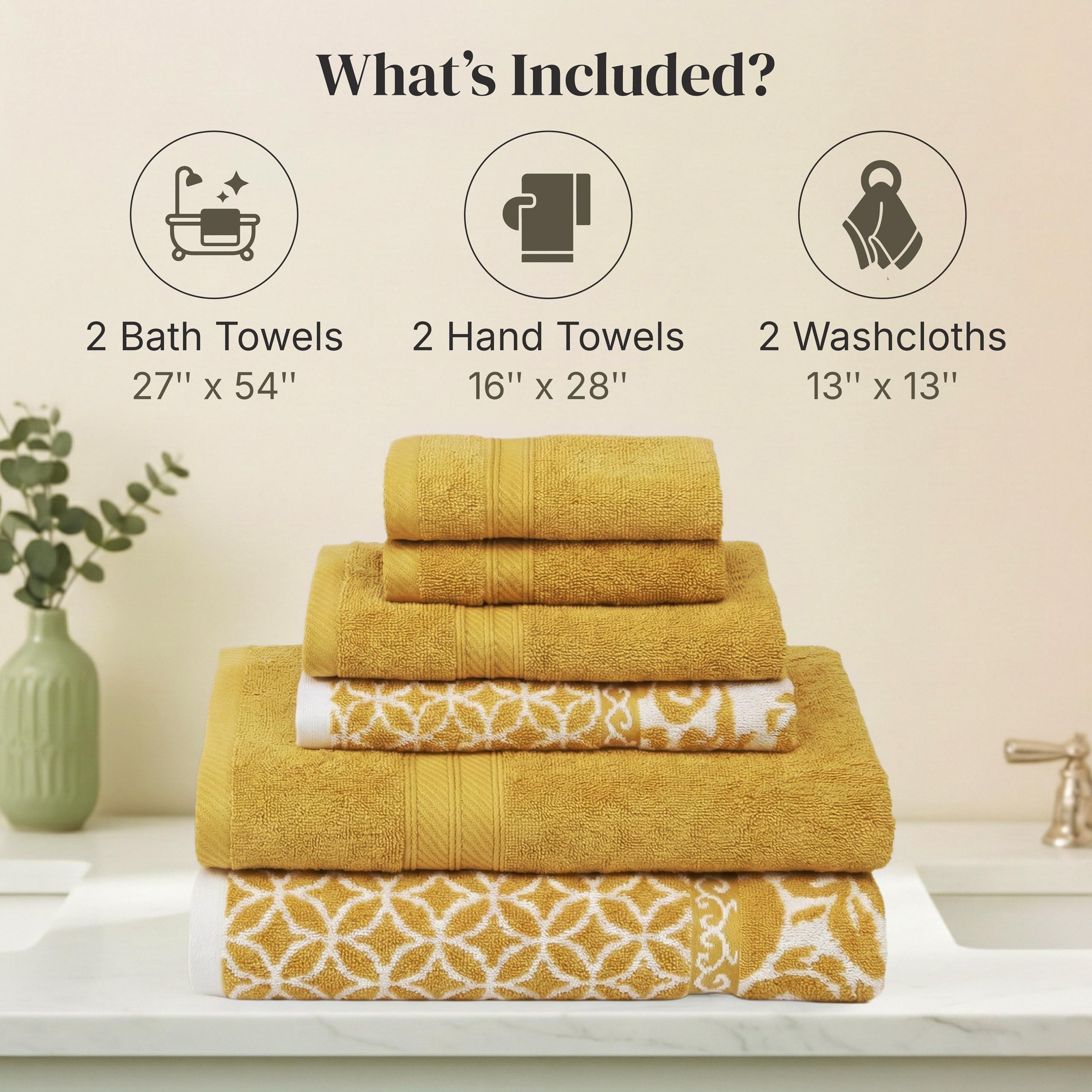 Modern Threads Botanical Vine Gold hand towels draped for daily use and quick drying