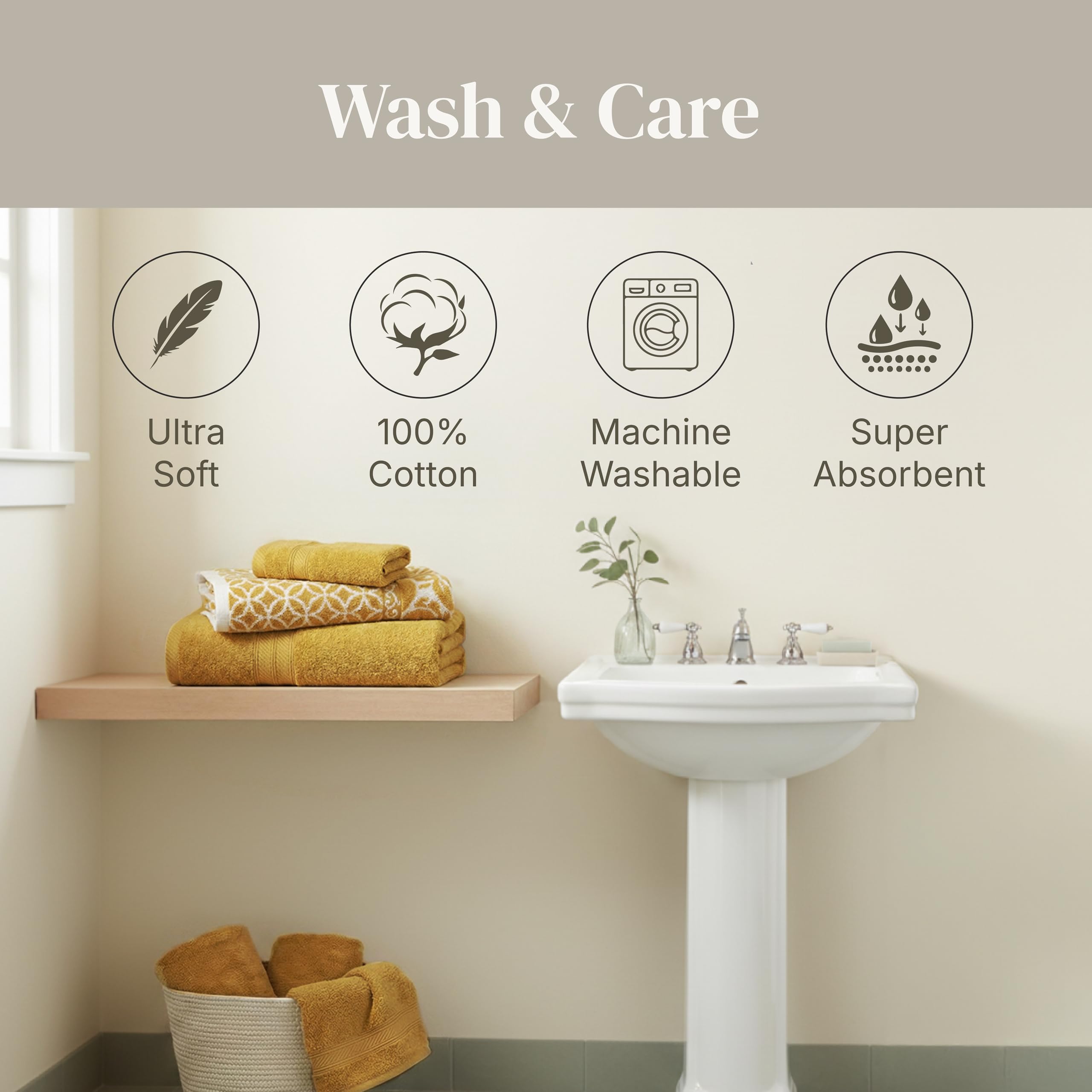 Modern Threads Botanical Vine Gold OEKO-TEX certified towels ensure safe daily use