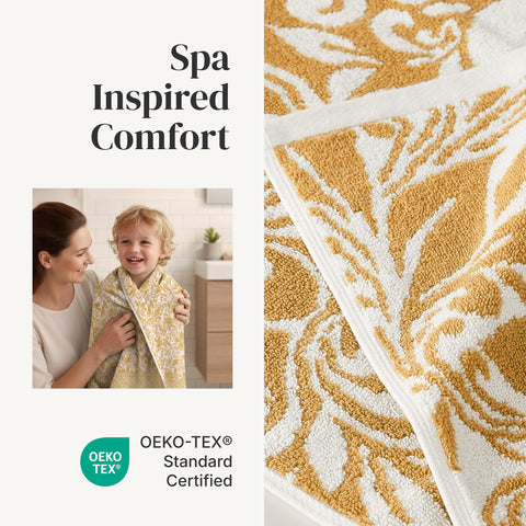 Modern Threads Botanical Vine Gold washcloths arranged for a spa-ready guest set