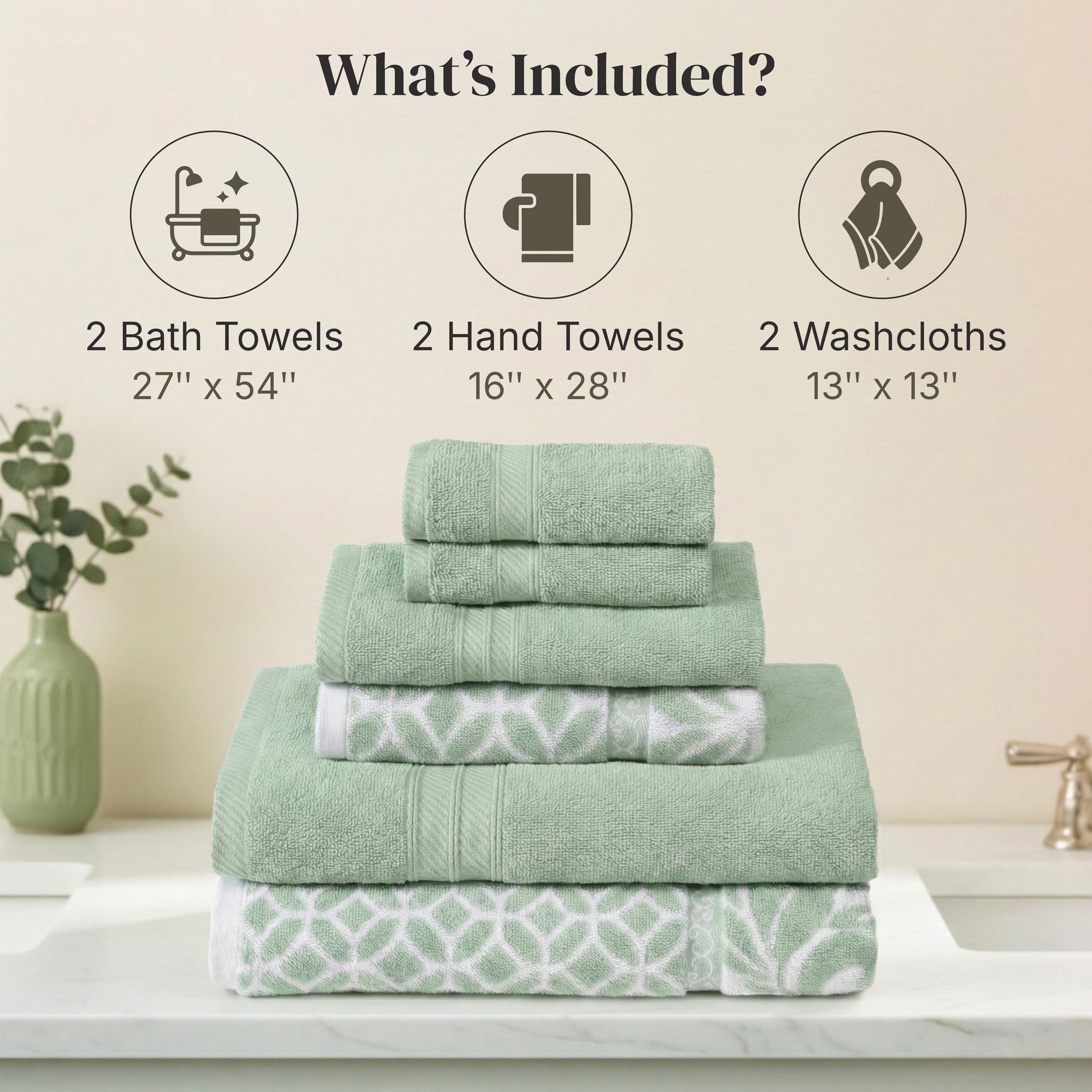 Modern Threads Botanical Vine washcloth 13x13, gentle cleansing and absorbent.