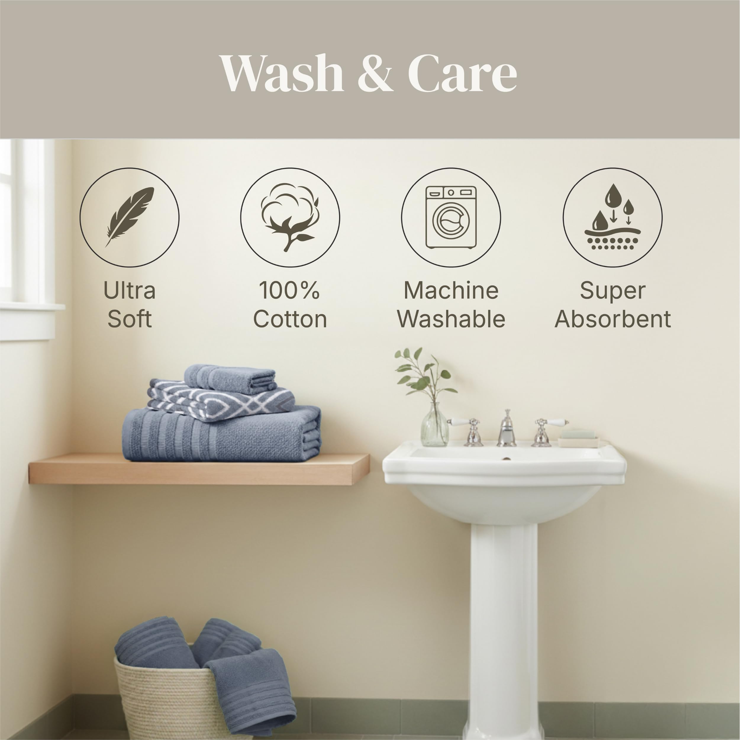 Modern Threads Classic Diamond 6-piece set blue, stylish and practical bath linens.
