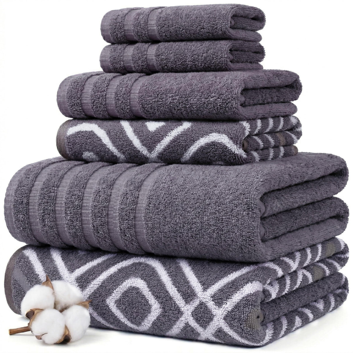 Modern Threads Classic Diamond 6-Piece Towel Set front view in rich purple color.