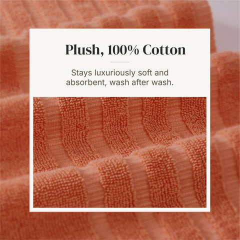 Oxford-inspired design detail on Modern Threads towels in rust orange