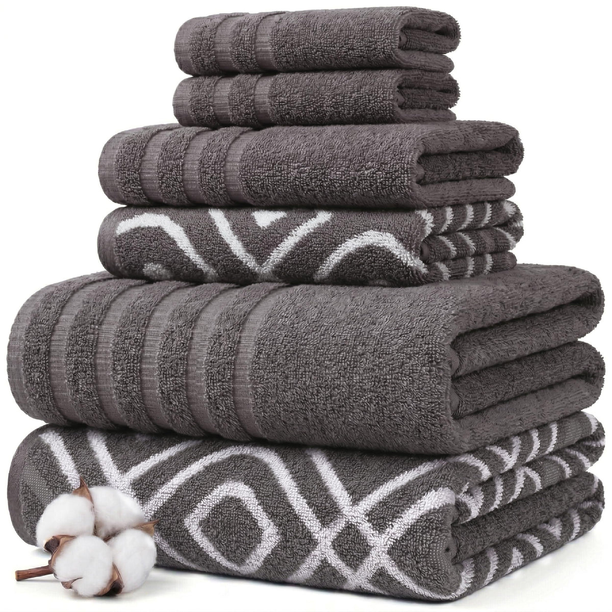 Modern Threads Classic Diamond towels set front view showing yarn-dyed jacquard texture
