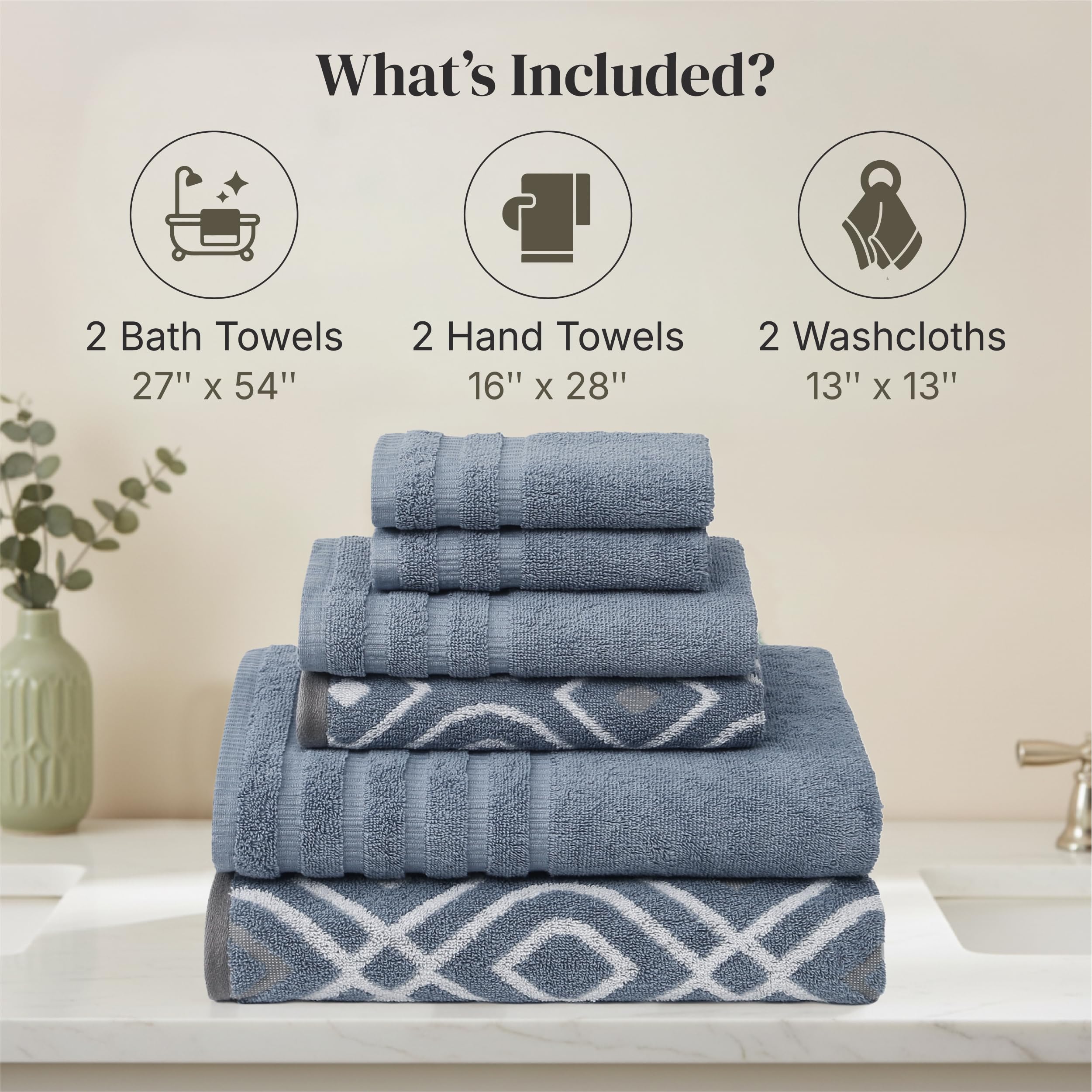 Modern Threads Classic Diamond washcloth blue, soft texture ideal for gentle cleansing.