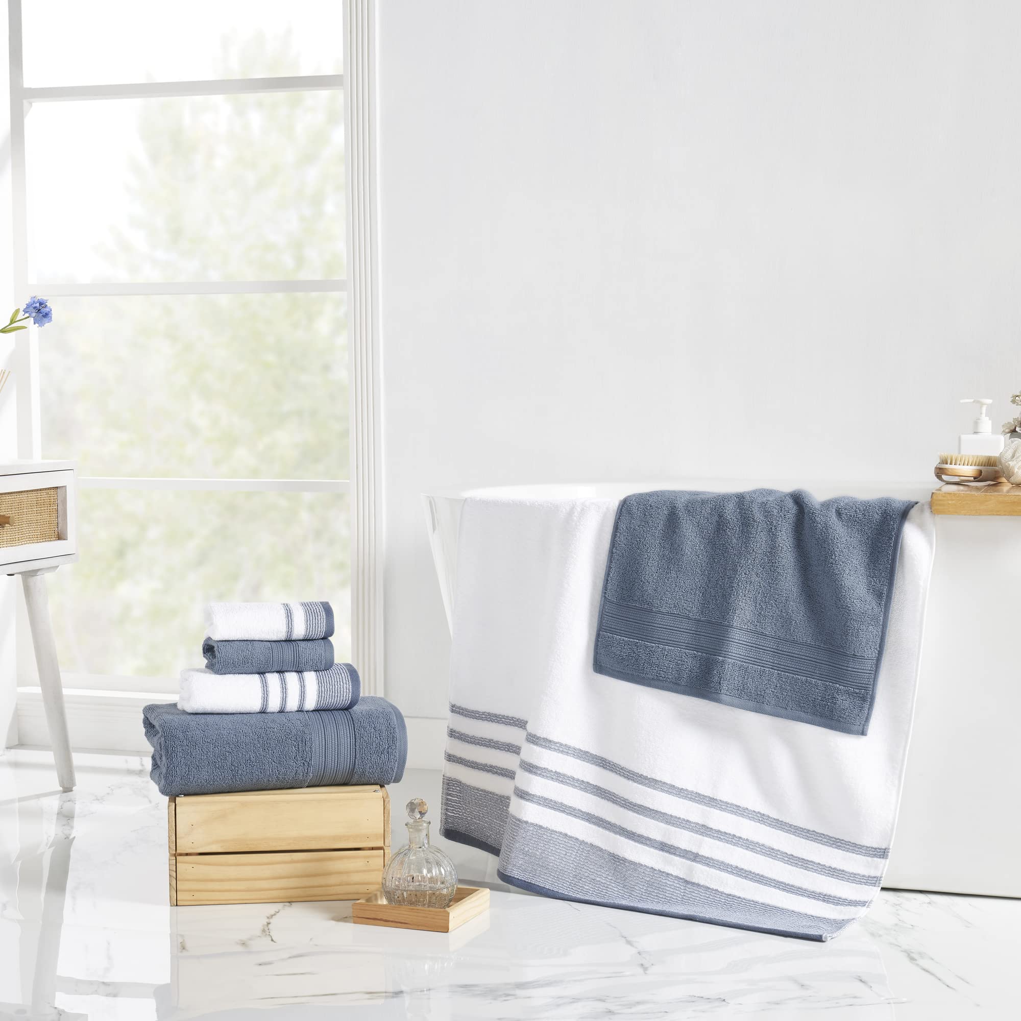 Modern Threads fabric detail shows low-twist cotton loops for soft, quick-absorbent feel.