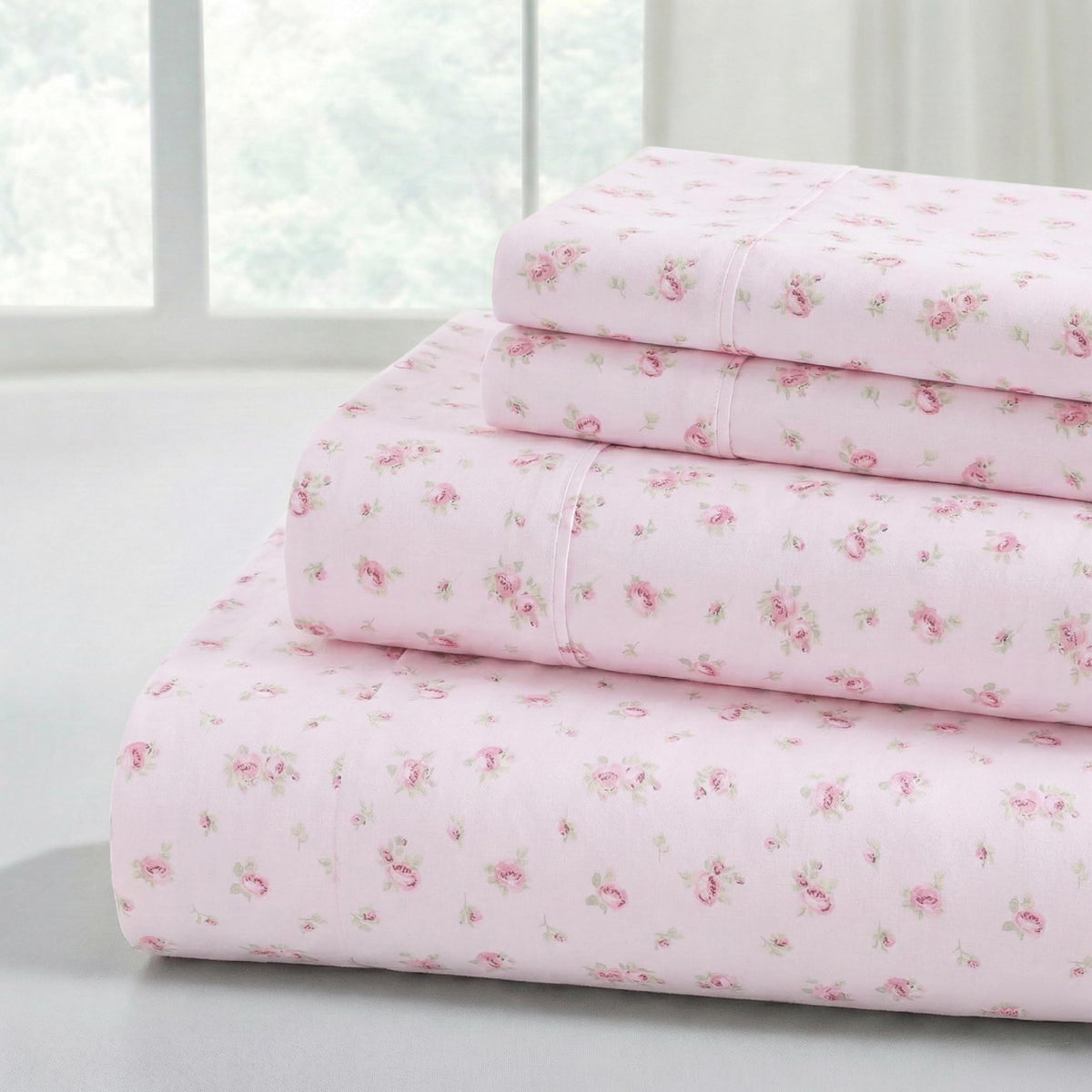 Modern Threads flat sheet in blush roses offers soft, hotel-like comfort.