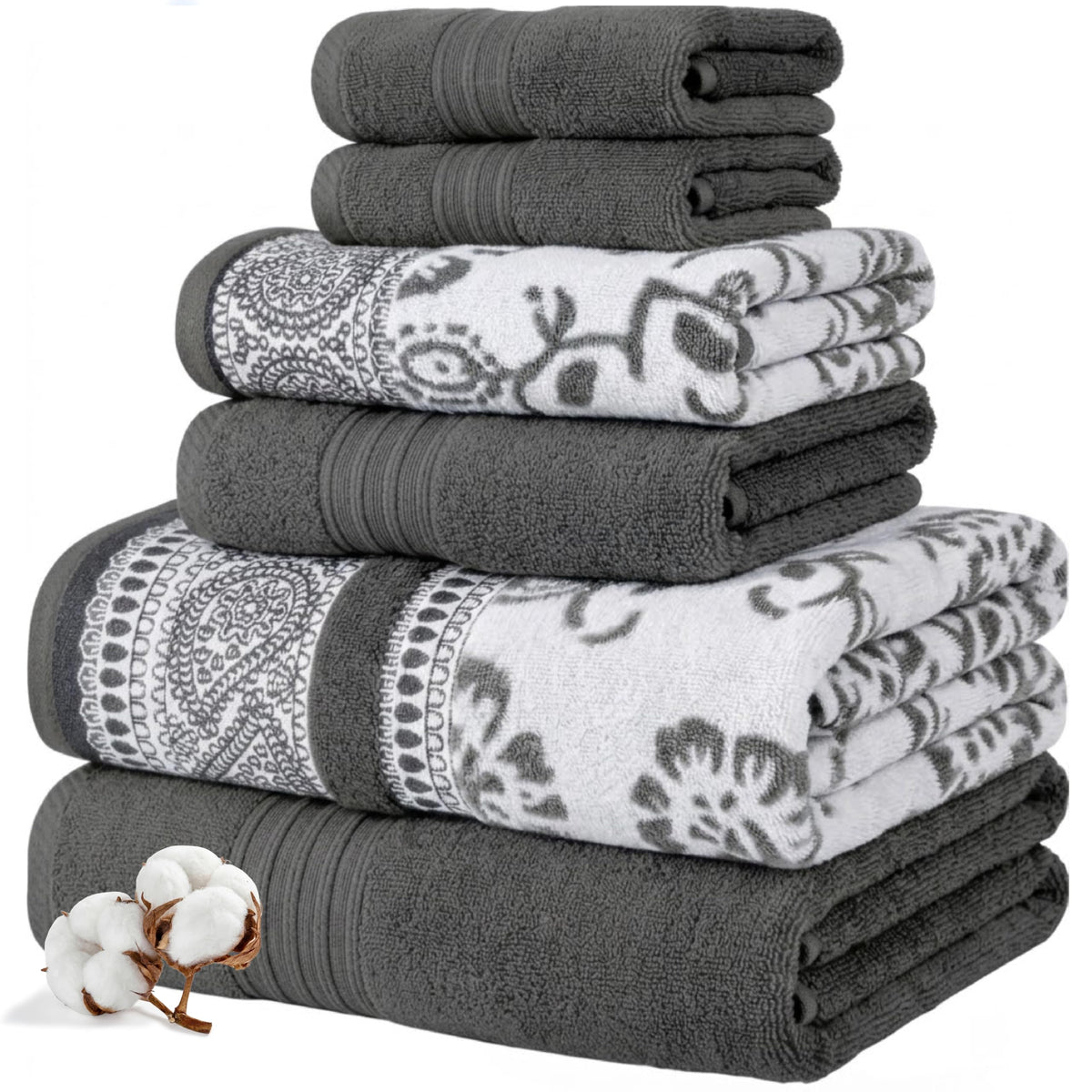 Modern Threads Floral Trail bath towel in gray showing plush softness and quick-dry comfort