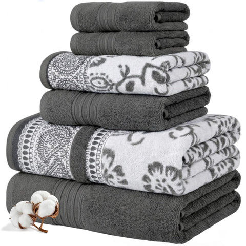 Modern Threads Floral Trail bath towel in gray showing plush softness and quick-dry comfort