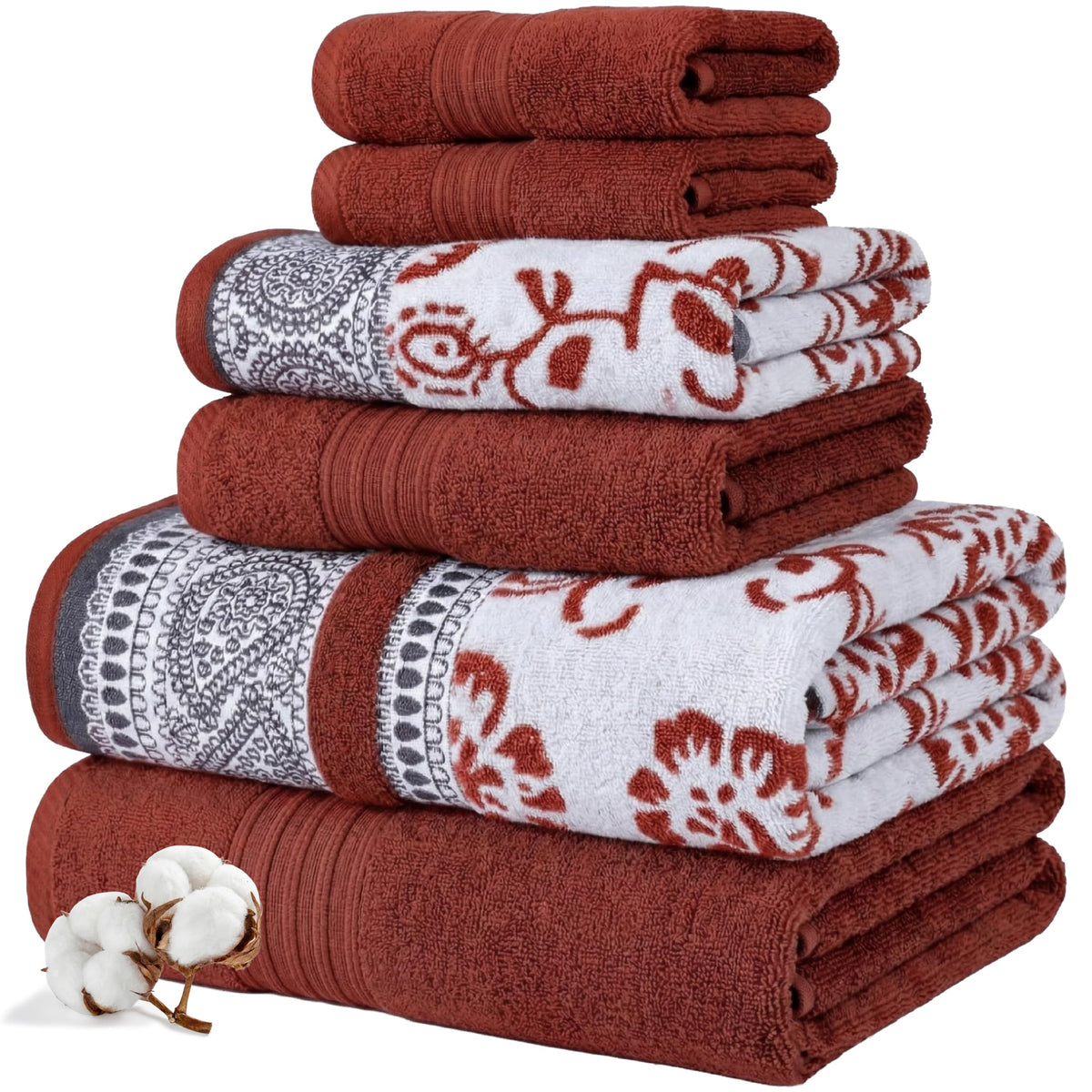 Modern Threads Floral Trail bath towel rust orange plush and absorbent