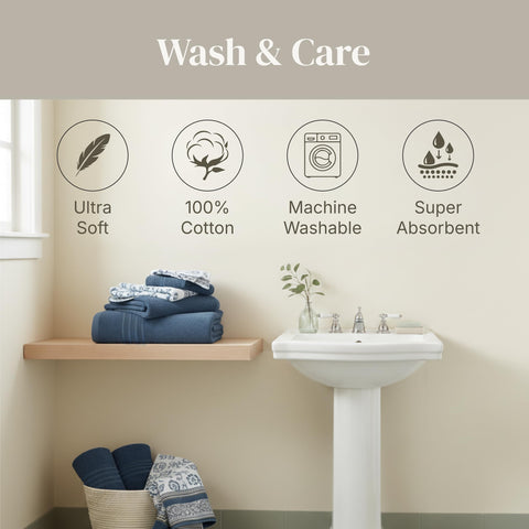 Modern Threads Floral Trail folded towel set displayed in navy.