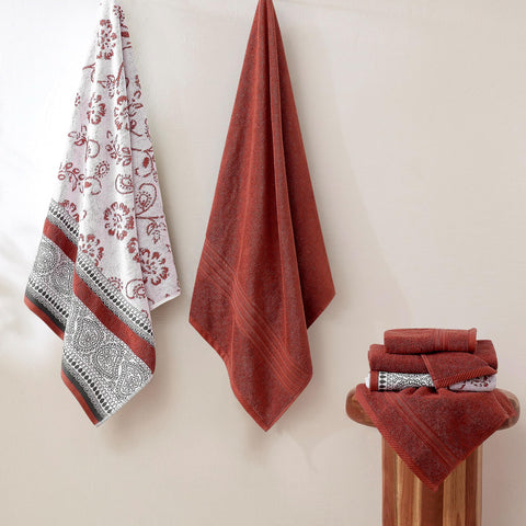 Modern Threads Floral Trail hand towel rust orange compact and quick drying