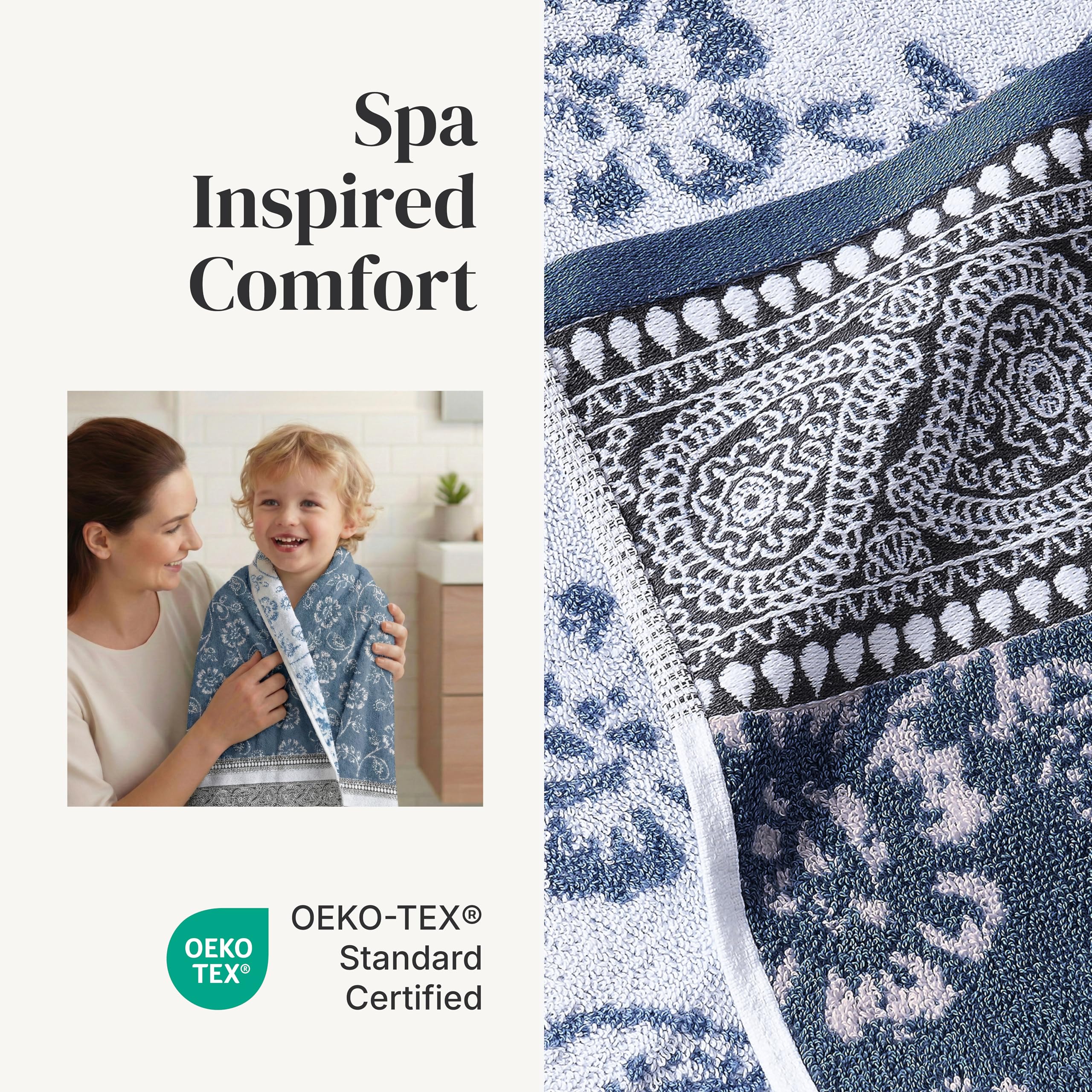 Modern Threads Floral Trail hand towel close-up reveals jacquard weave detail.