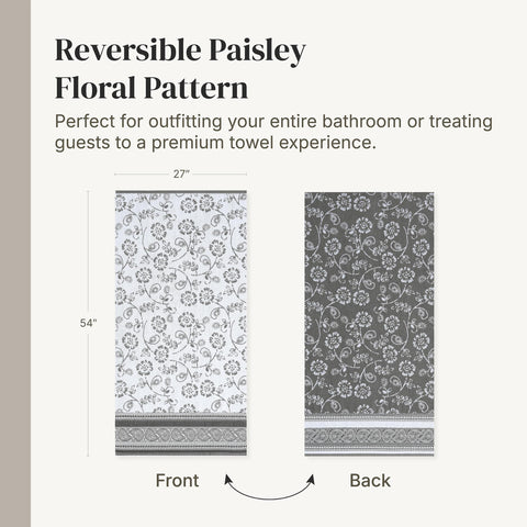 Modern Threads Floral Trail Oeko-Tex certified tag on gray towel