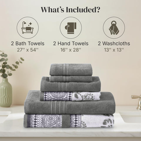 Modern Threads Floral Trail washcloth in gray for versatile facial and body care