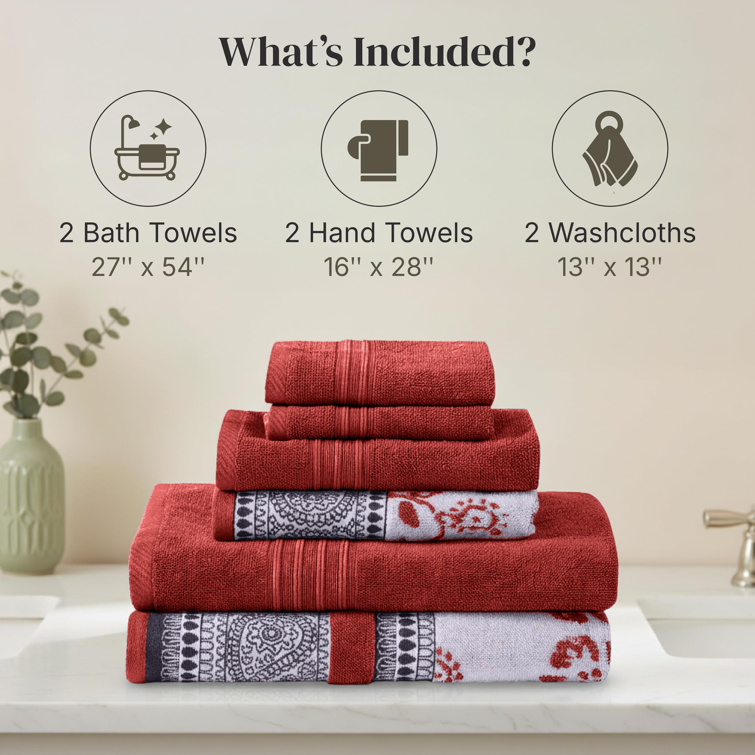 Modern Threads Floral Trail washcloth rust orange soft cotton for cleansing