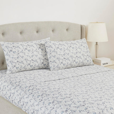 Modern Threads Kashmir Rose Blue fitted sheet with 14-inch deep pockets ensures a secure fit on thick mattresses.