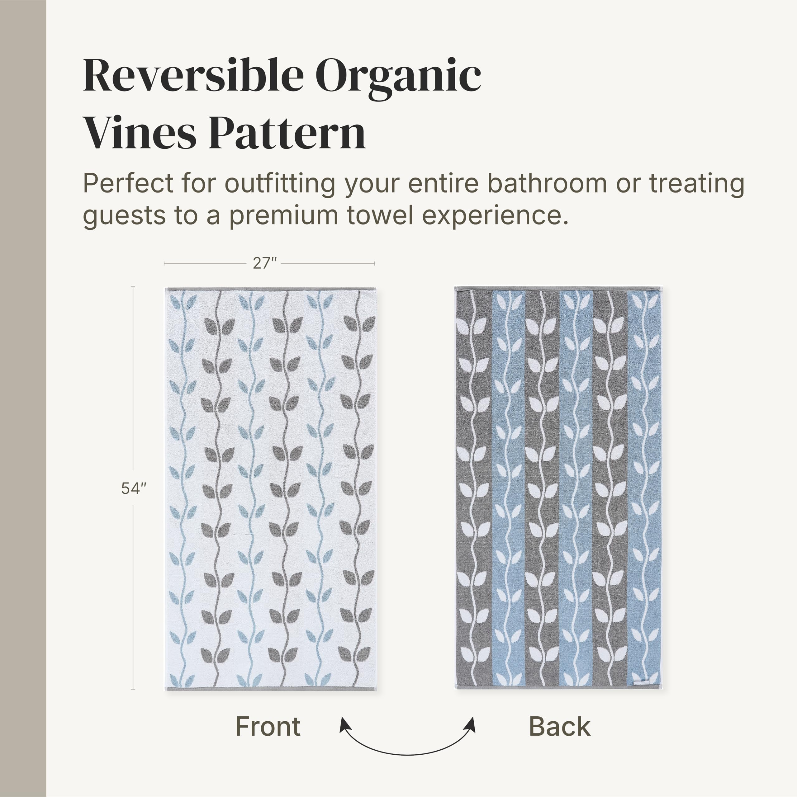Modern Threads Natural Vine blue-gray-white tonal design complements modern bathroom decor.