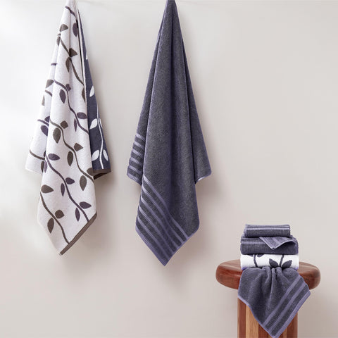 Modern Threads Natural Vine hand towels showcasing jacquard pattern and absorbency.