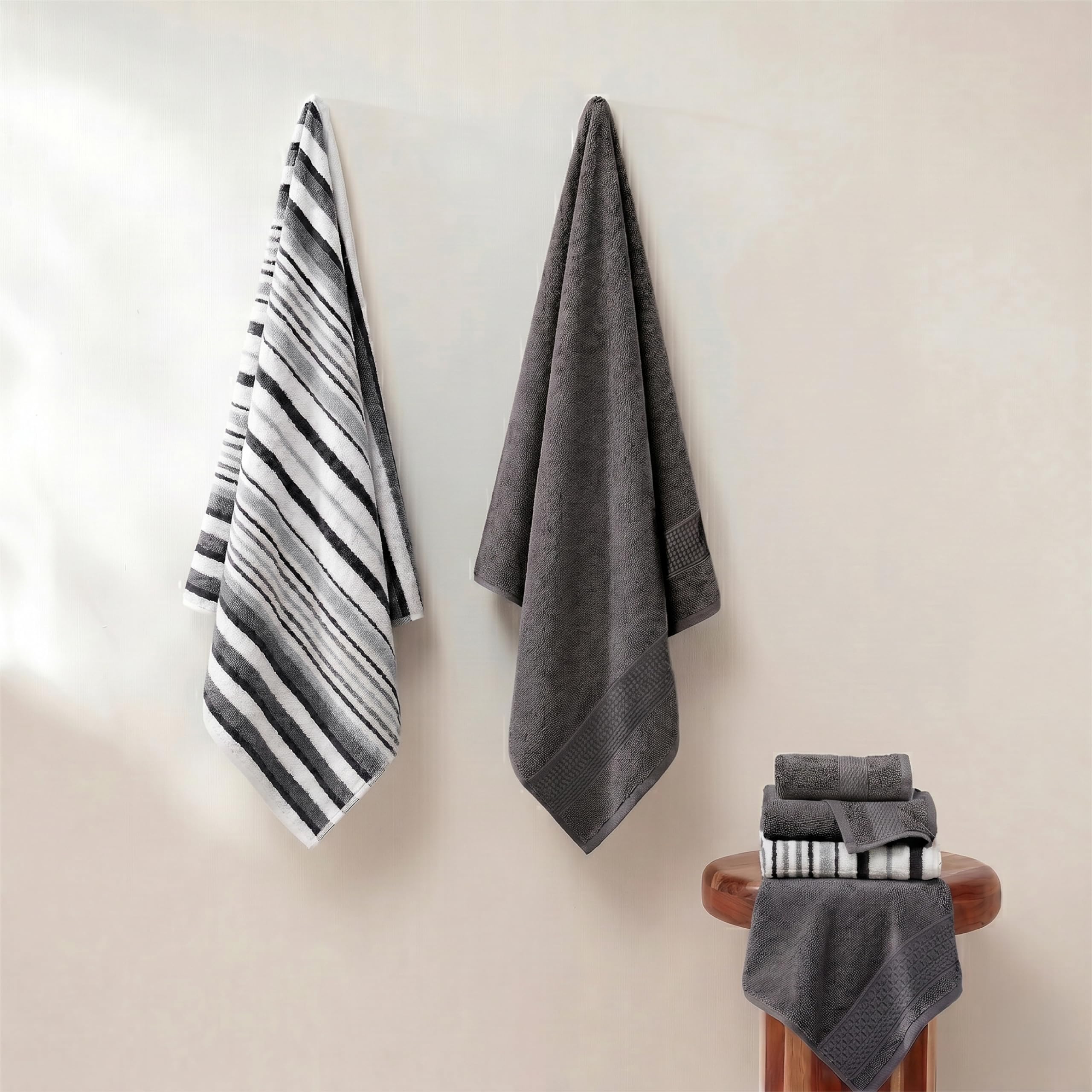 Modern Threads Pax bath towel jacquard coal showcases luxury texture and durability.