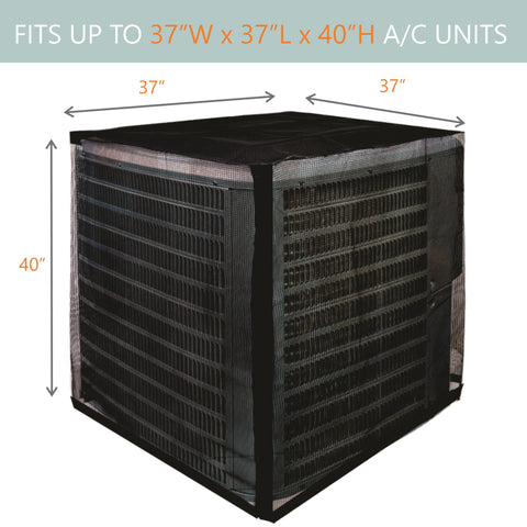MODERN WAVE cover mounted on outdoor AC unit with secure elastic straps
