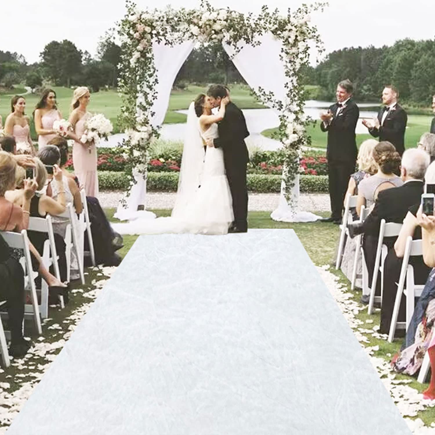 MODFUNS white velvet aisle runner 4ft by 20ft laid flat for elegant ceremony entry.