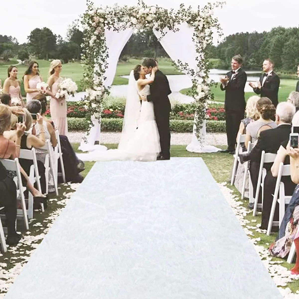 MODFUNS white velvet aisle runner 4ft by 20ft laid flat for elegant ceremony entry.