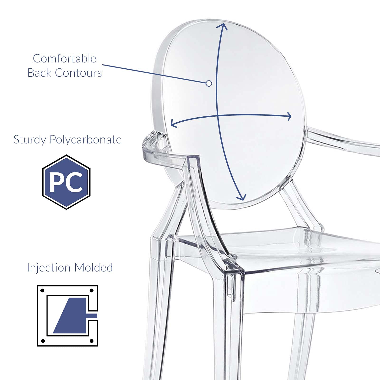 Modway Casper stackable chair in clear acrylic, easy storage.