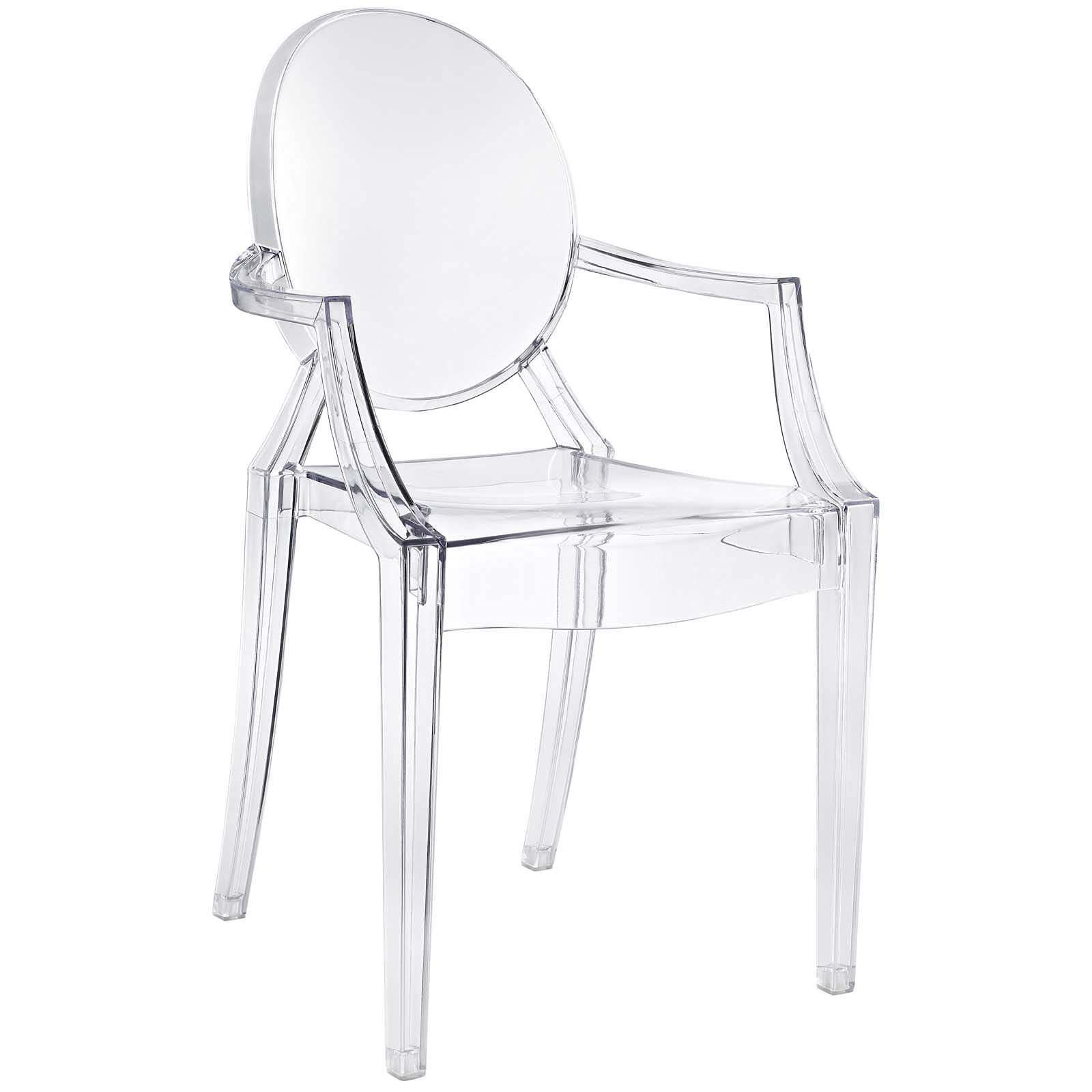 Modway Casper clear acrylic arm chair front view for versatile dining or work.