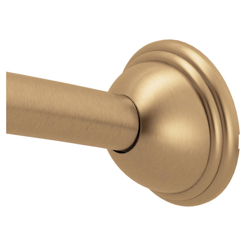 Moen bronzed gold curved shower rod extends 54-72 inches for extra shower space.