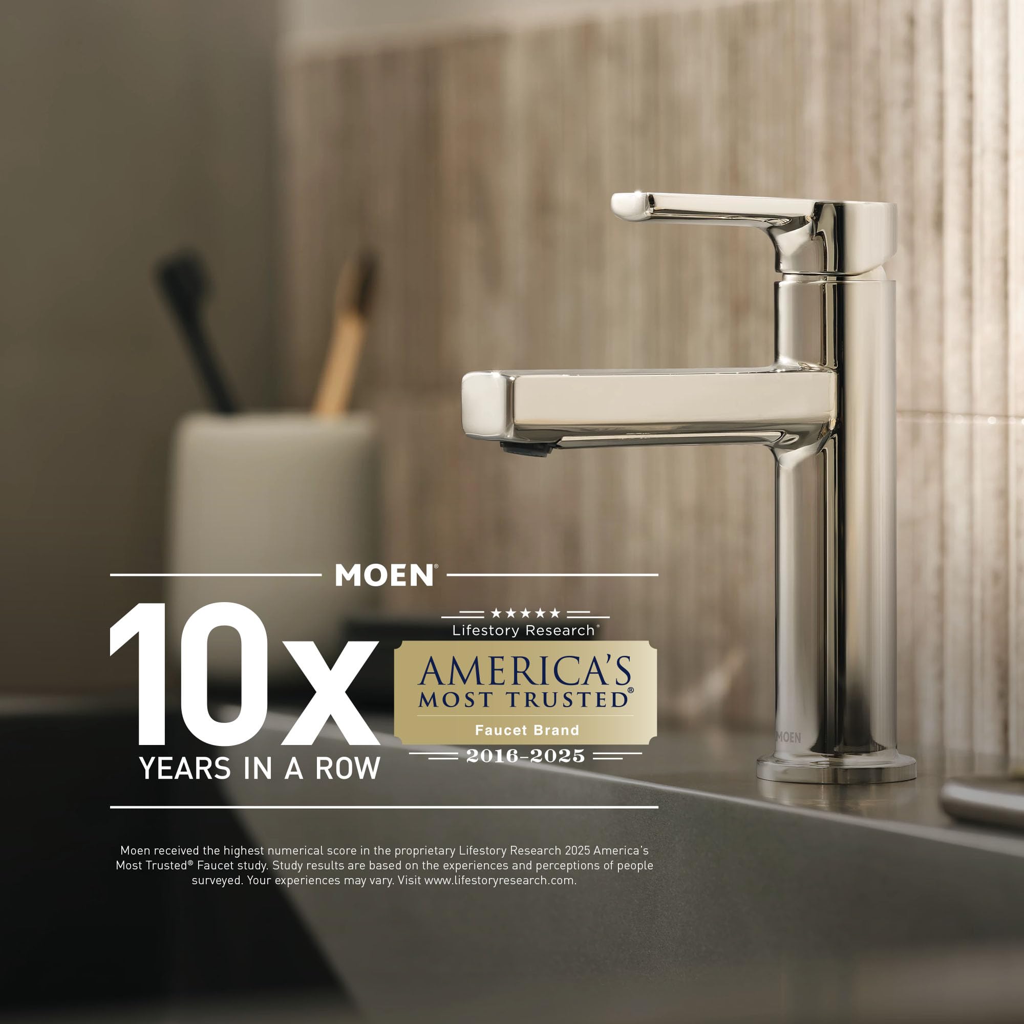 Moen decorative covers conceal hardware for a clean finish.