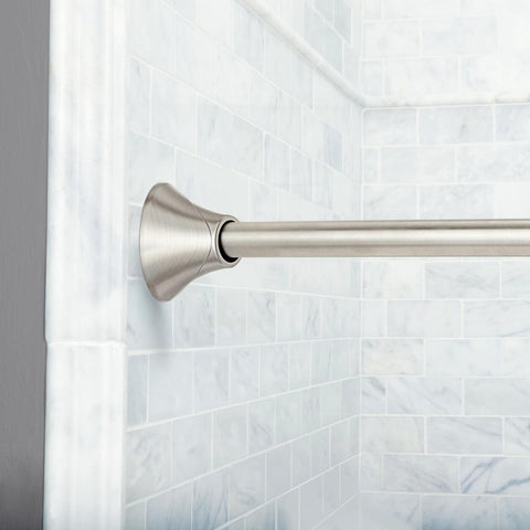 Moen curved rod adjusts to fit 5 to 6 foot showers.
