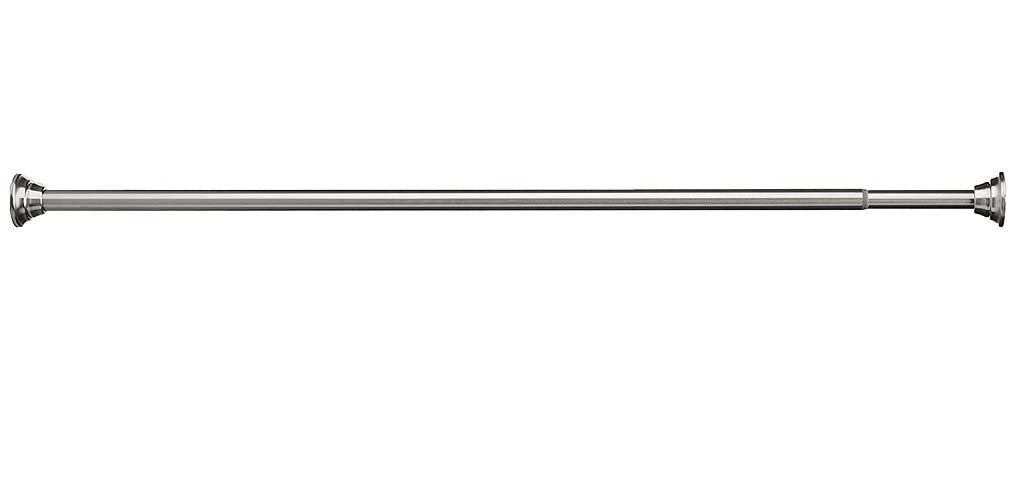 Moen straight adjustable shower rod installation showing tension-fit setup without drilling.