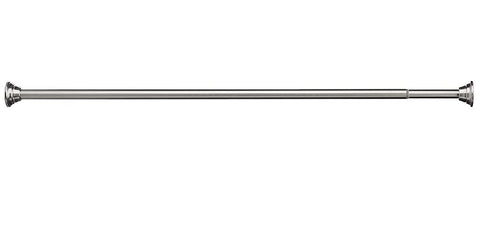 Moen straight adjustable shower rod installation showing tension-fit setup without drilling.