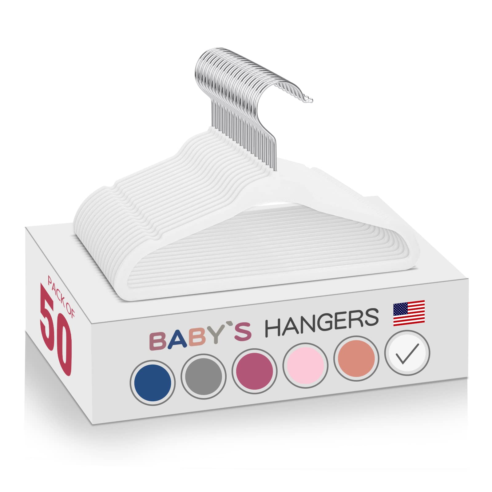 MOERKADA white velvet kids hangers with 11-inch slim profile protect delicate fabrics.