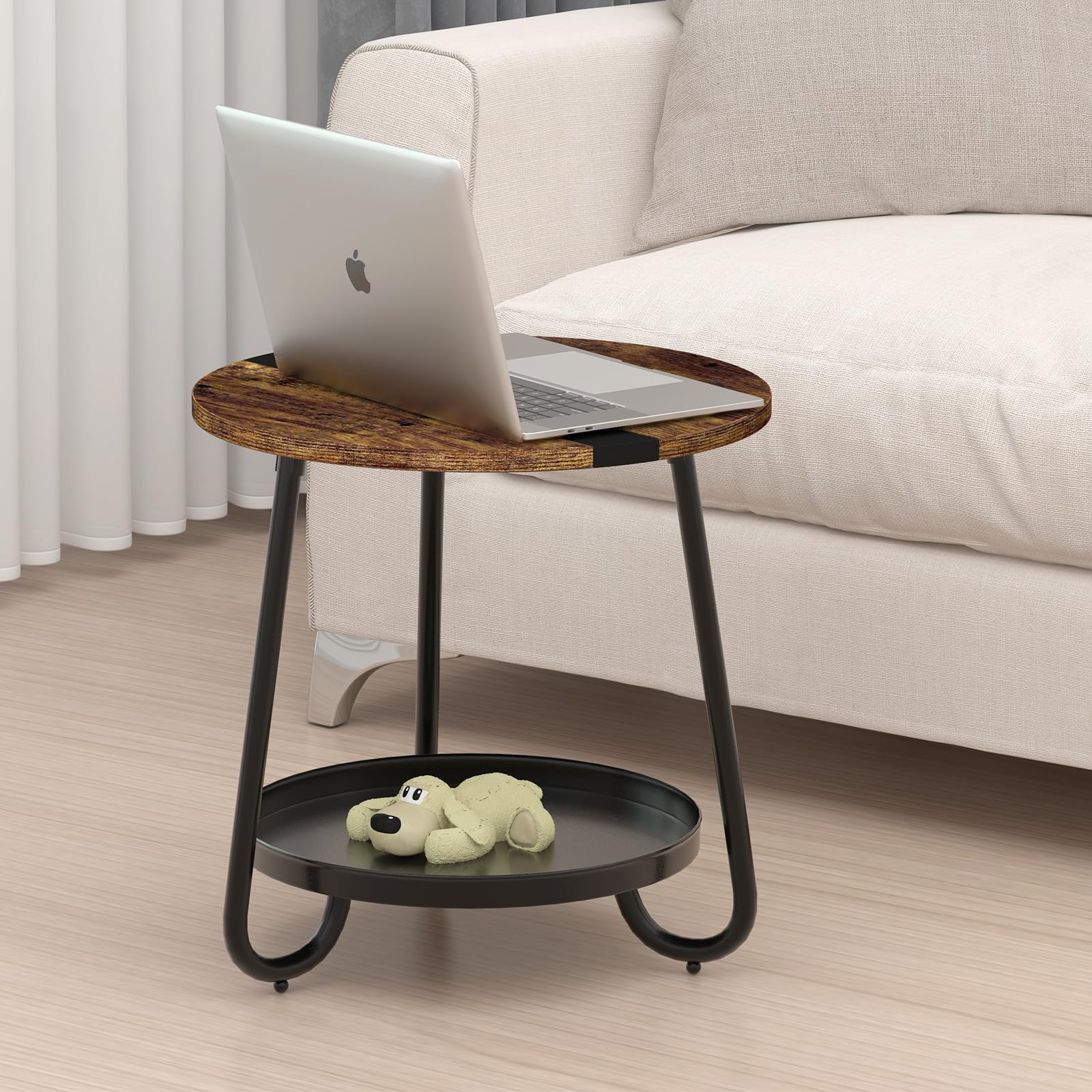 MOFAIN 2 Tier Table lower metal tray for extra storage and snacks