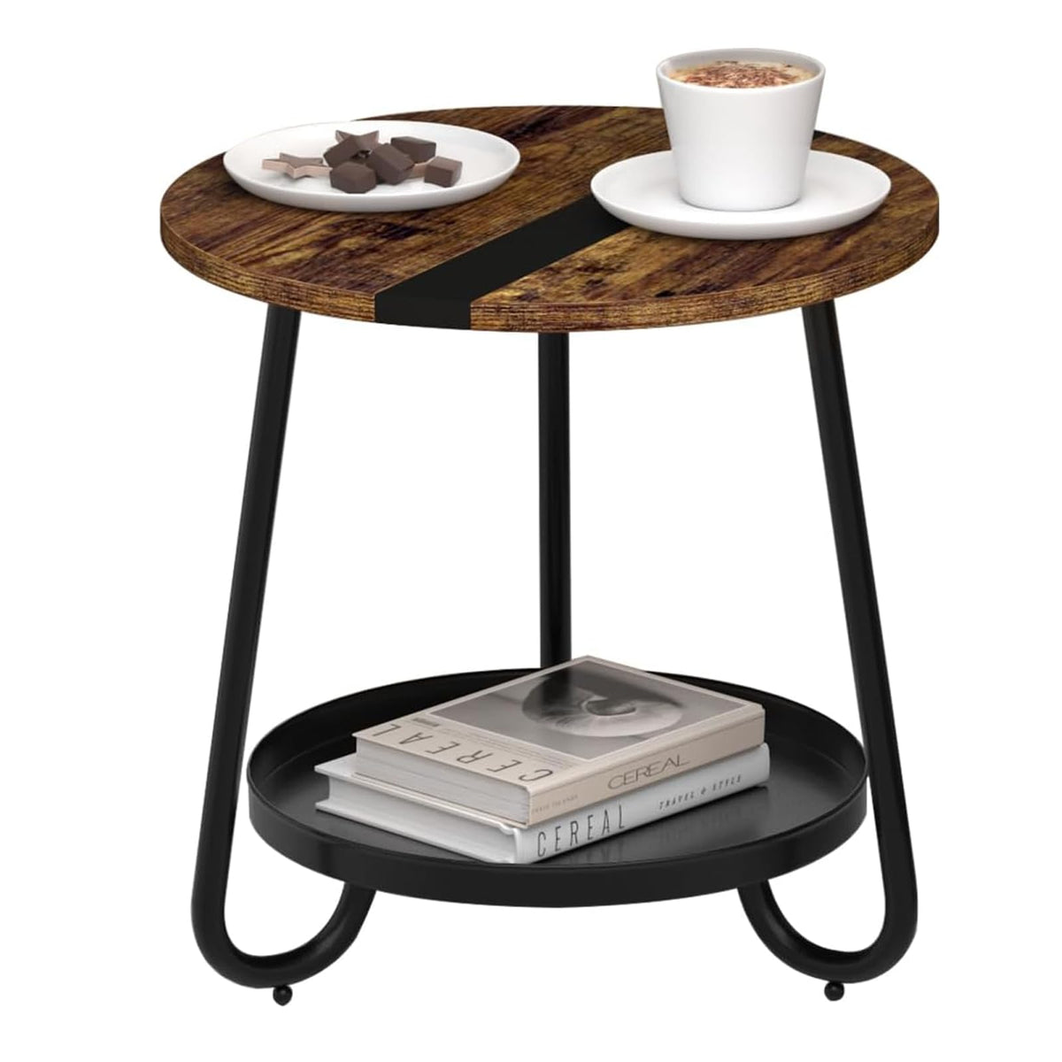 MOFAIN 2 Tier Round Coffee Table with round top for living room organization