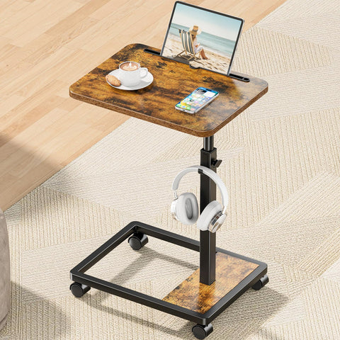 MOFAIN adjustable TV tray table with 360° rotation, ideal for sofa dining and laptop setup.