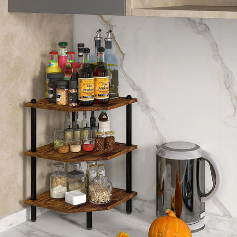 MOFAIN rustic brown corner rack adds warmth while maximizing vertical storage