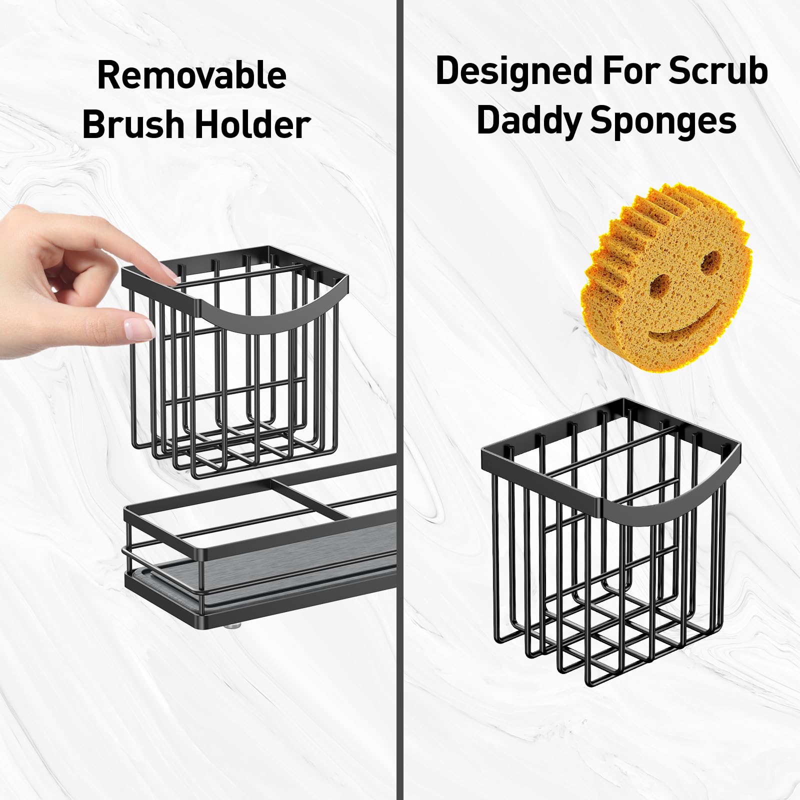 Moforoco smiley sponge holder adds cheerful storage beside the sink.