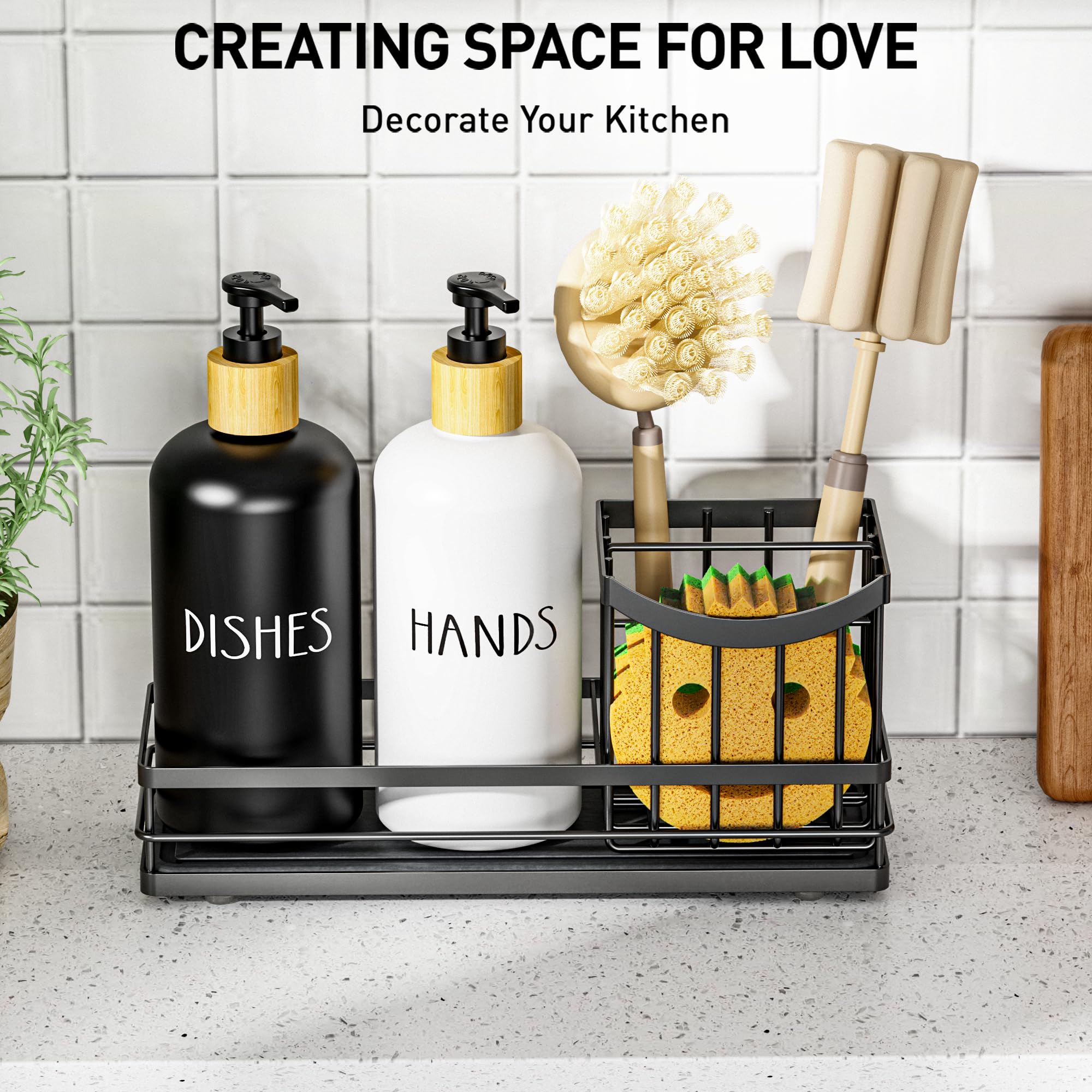 Moforoco universal black tray pairs with white and black bottles.