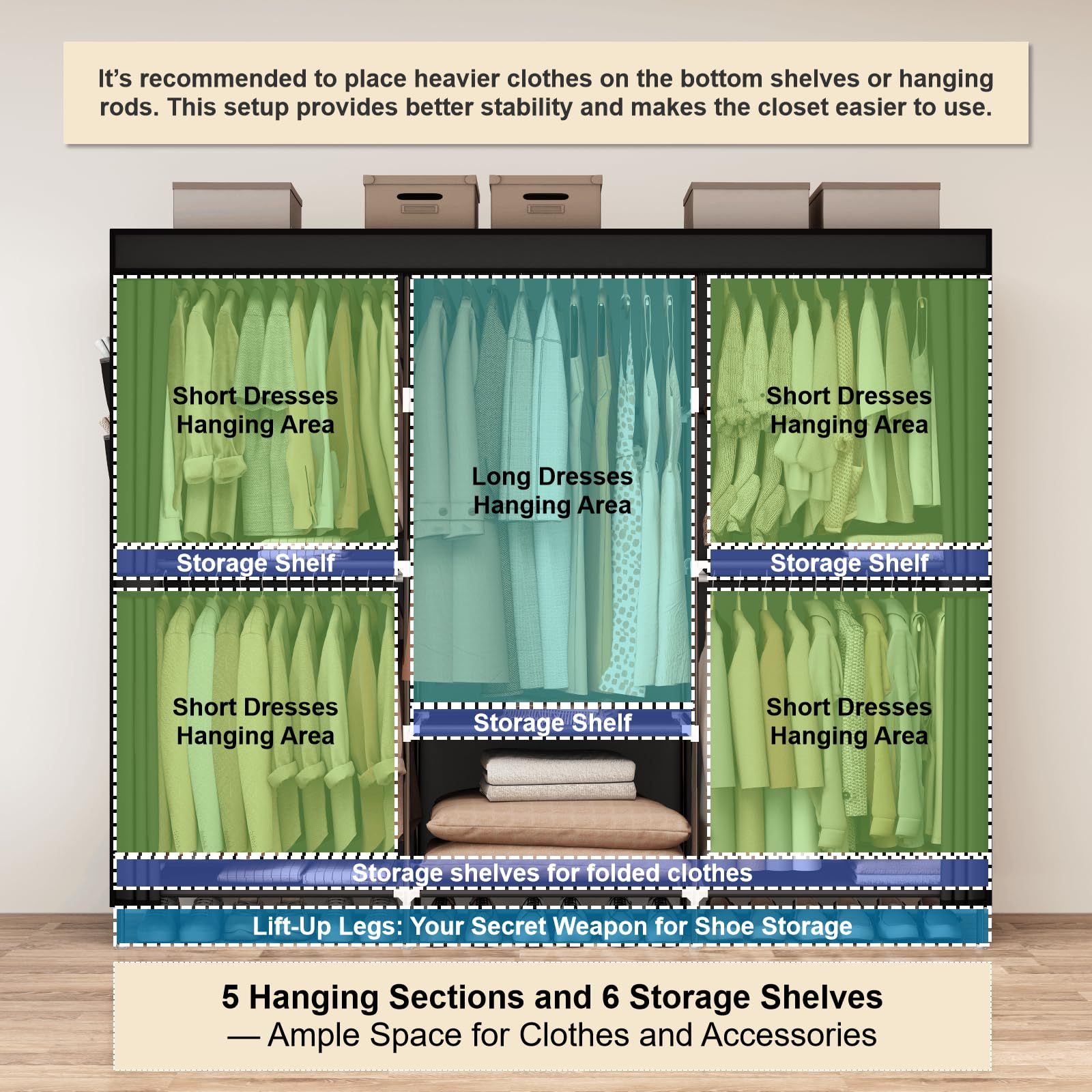 MOGELAFOO 83-inch closet wardrobe assembly view shows tool-free setup.