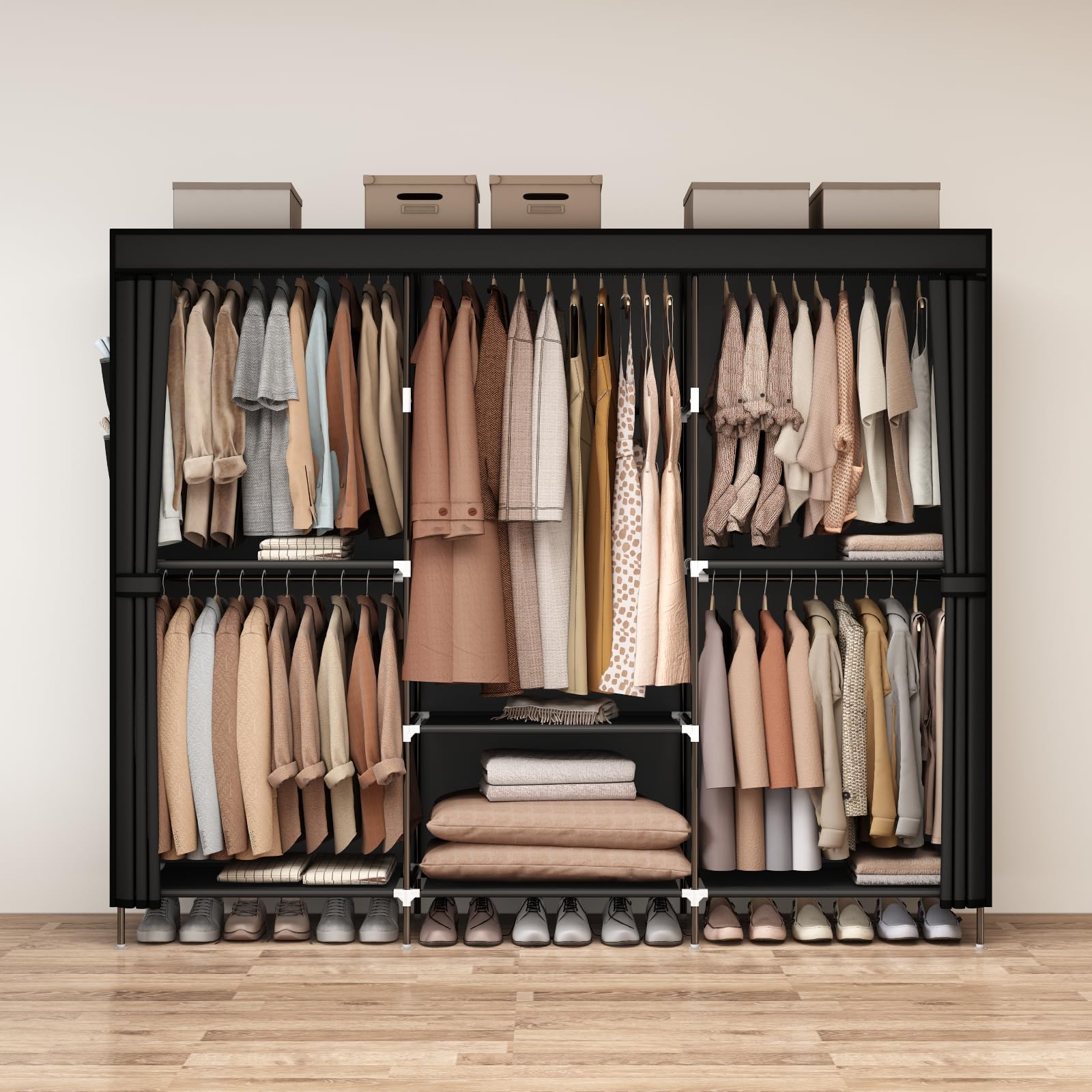 MOGELAFOO 83-inch closet wardrobe in a bedroom setup saves space.