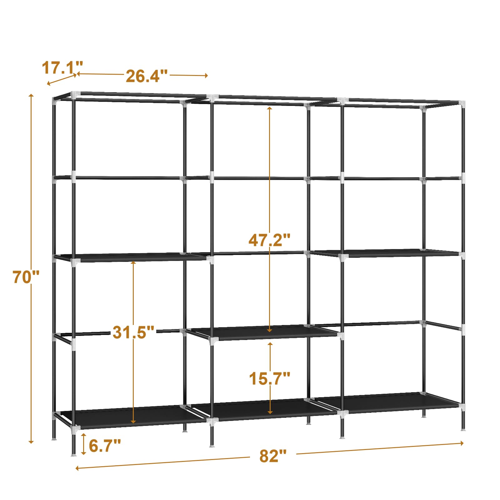 MOGELAFOO 83-inch closet wardrobe interior with hanging rods for easy outfit planning.