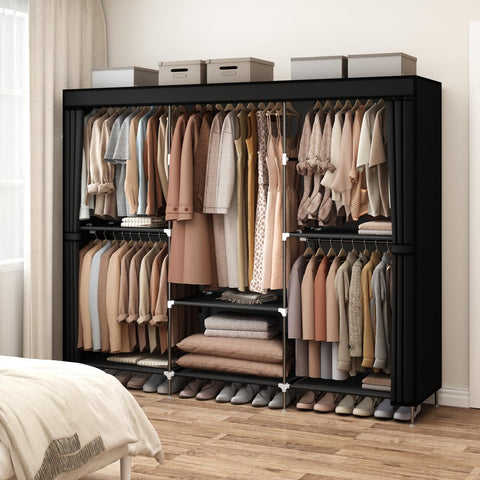 MOGELAFOO 83-inch closet wardrobe side view showing sturdy frame for daily use.