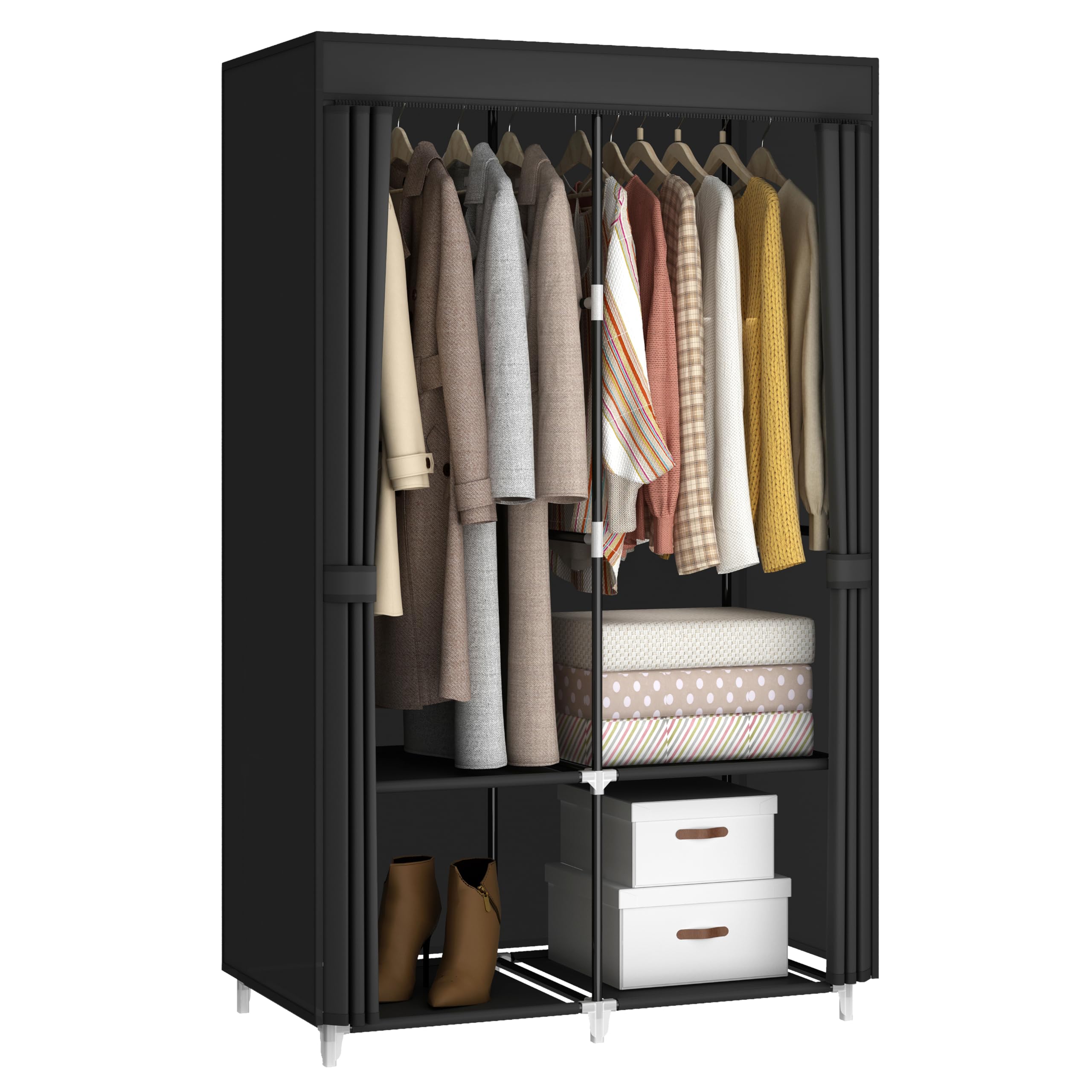 MOGELAFOO portable closet in assembly view highlights space-saving design for small rooms.